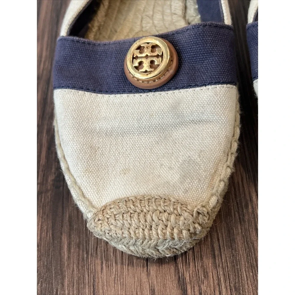TORY BURCH ESPADRILLE BEIGE AND NAVY SHOES SIZE 6.5